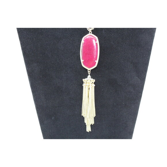 A7 NWoT KENDRA SCOTT Maroon Jade Rayne Long Gold Tone Tassel Necklace - Picture 3 of 4